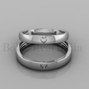 Heart Matching Rings, Couples Rings Set, Sterling Silver Anniversary Ring Set, Promise Rings,Custom Heart Band, Gift for Boyfriend,Him lover