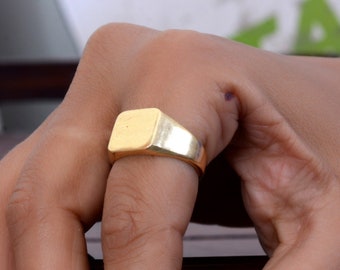 14k gouden vierkante zegelring - handgemaakte minimalistische pink