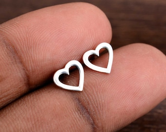 Sterling Silver Tiny Heart Stud Earrings: Minimalist Dainty Jewelry