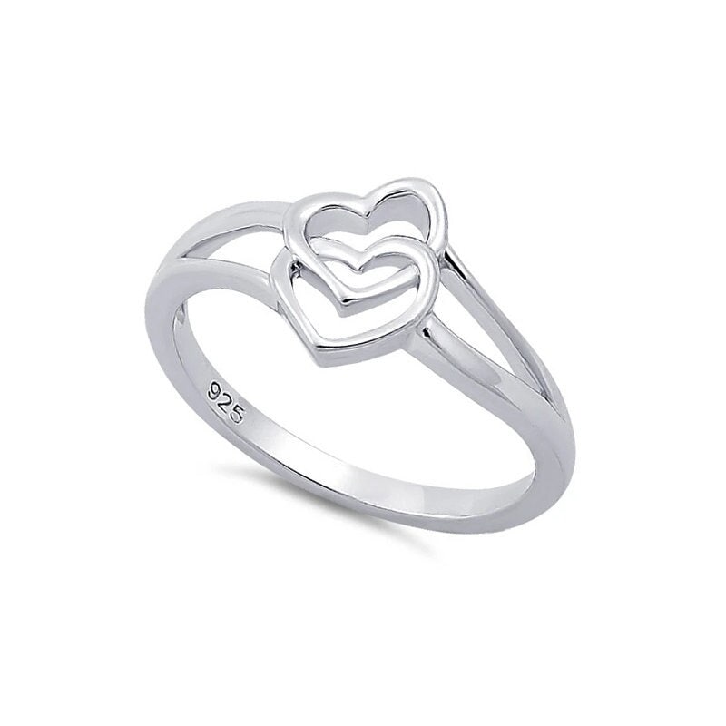 Buy 10K White, Yellow or Rose Gold Diamond Double Heart Ring Online in  India - Etsy