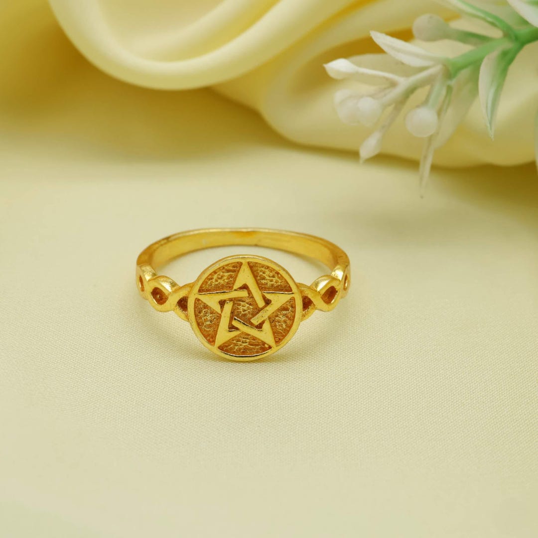 Gold Ripentagram Ring Gold Pentagram Ring for Protection, Wiccan Star Pentacle Jewelry, Pagan ...