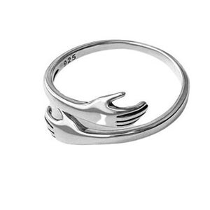 925 Sterling Silver Ring, Personalized Love Hug Ring, Engraved Hand Ring, Couple Lover Ring, Cute Gift, Adjustable Minimalist Hugging Rings