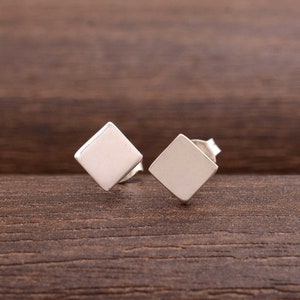 Solid 925 Sterling Silver Plain Square Stud Earrings, Stylish Jewelry,  Square Ear Studs, Square Earrings, Simple Geometric Small Ear Studs