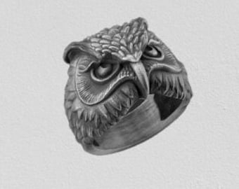 Bague en argent antique rare, bague oeil de hibou, bague hibou gothique, bague tendance, bague en argent hibou, bague hibou oxydée, bijoux animaux, bague amoureux des oiseaux