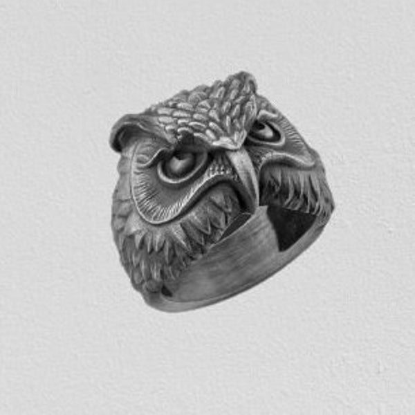 Bague en argent antique rare, bague oeil de hibou, bague hibou gothique, bague tendance, bague en argent hibou, bague hibou oxydée, bijoux animaux, bague amoureux des oiseaux