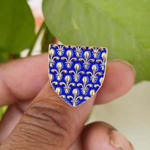 Chevalière fleur de lys, argent sterling 925, bague fleur de lys, bague fleur de lys française, bague émail bleu, bague France, bague en argent unisexe