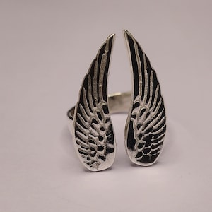 Adjustable Sterling Silver Angel Wings Ring: Gothic Feather Jewelry