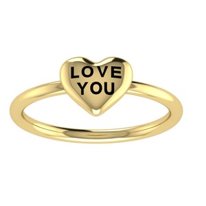 Personalized Heart Signet Ring, Heart Love you Ring, Engraved Ring, Gold Heart Ring, Minimal Stacking Ring, Handmade Ring, Gift for her