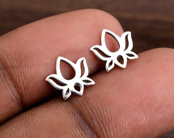 Sterling Silver Lotus Stud Earrings: Yoga Spiritual Jewelry