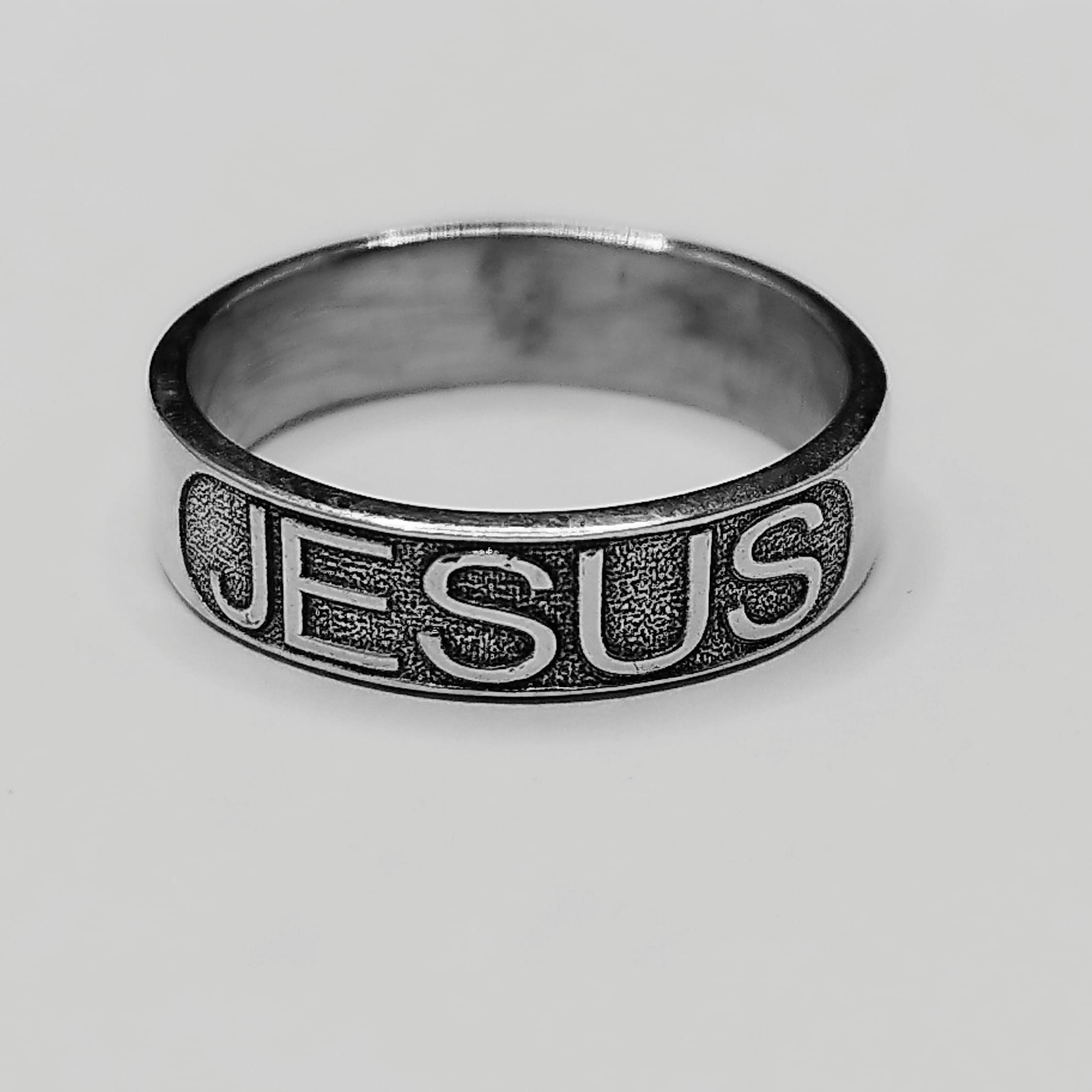 Sterling Silver Jesus Ring: Christian Band, Catholic Rosary Decade