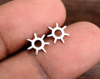 Sterling Silver Sun Stud Earrings: Dainty Celestial Jewelry