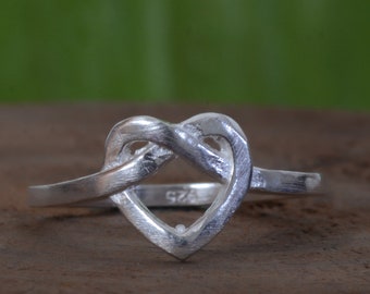 Dainty Love Knot Ring: 14K Solid Gold or Sterling Silver Heart Ring