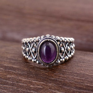 Natural Purple Amethyst 925 Sterling Silver Ring, Amethyst Designer Oval Shape Ring, Christmas Gift, February Month Birthstone, Women's ring