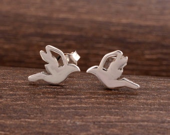 Sterling Silver Swallow Stud Earrings: Dainty Bird Jewelry
