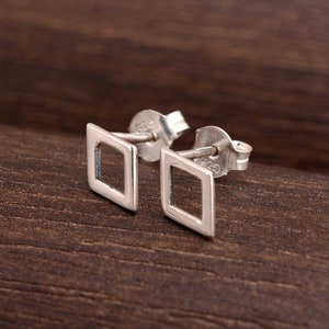 Sterling Silver Square Studs Earrings, Open Square Studs, Geometric Earrings, Simple Gold Studs, Gold Square Earrings, Minimalist Earrings