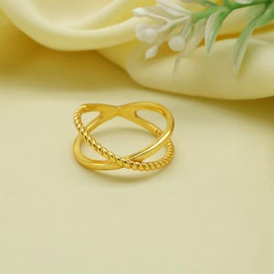 18K Gold Criss Cross Ring for Women, Twisted Rope X Ring, Multi Layer Statement Ring, Minimalist Interlocking Ring, Dainty Crossover Jewelry