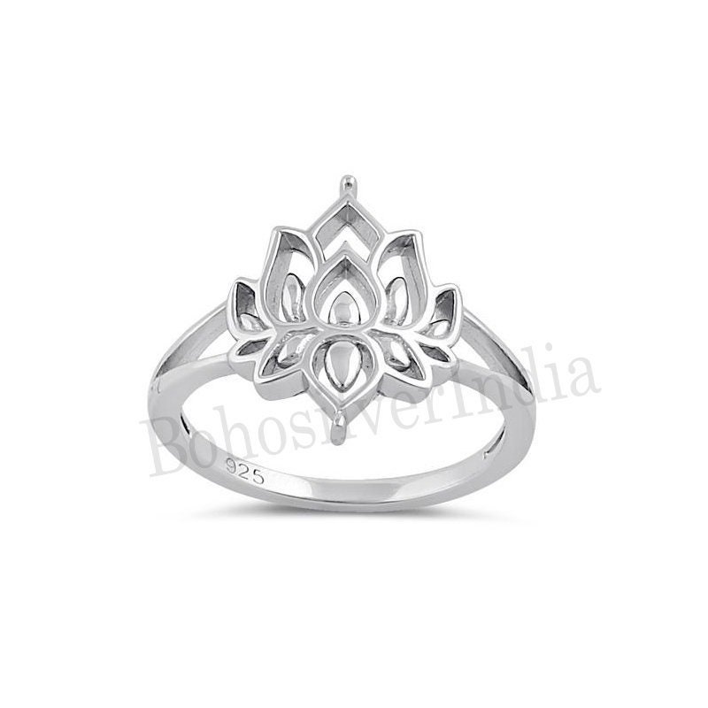Lotus Shape Sterling Silver Ring, Silver Bands, Lotus Ring