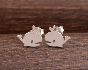 Sterling Silver Whale Stud Earrings: Minimalist Ocean Jewelry