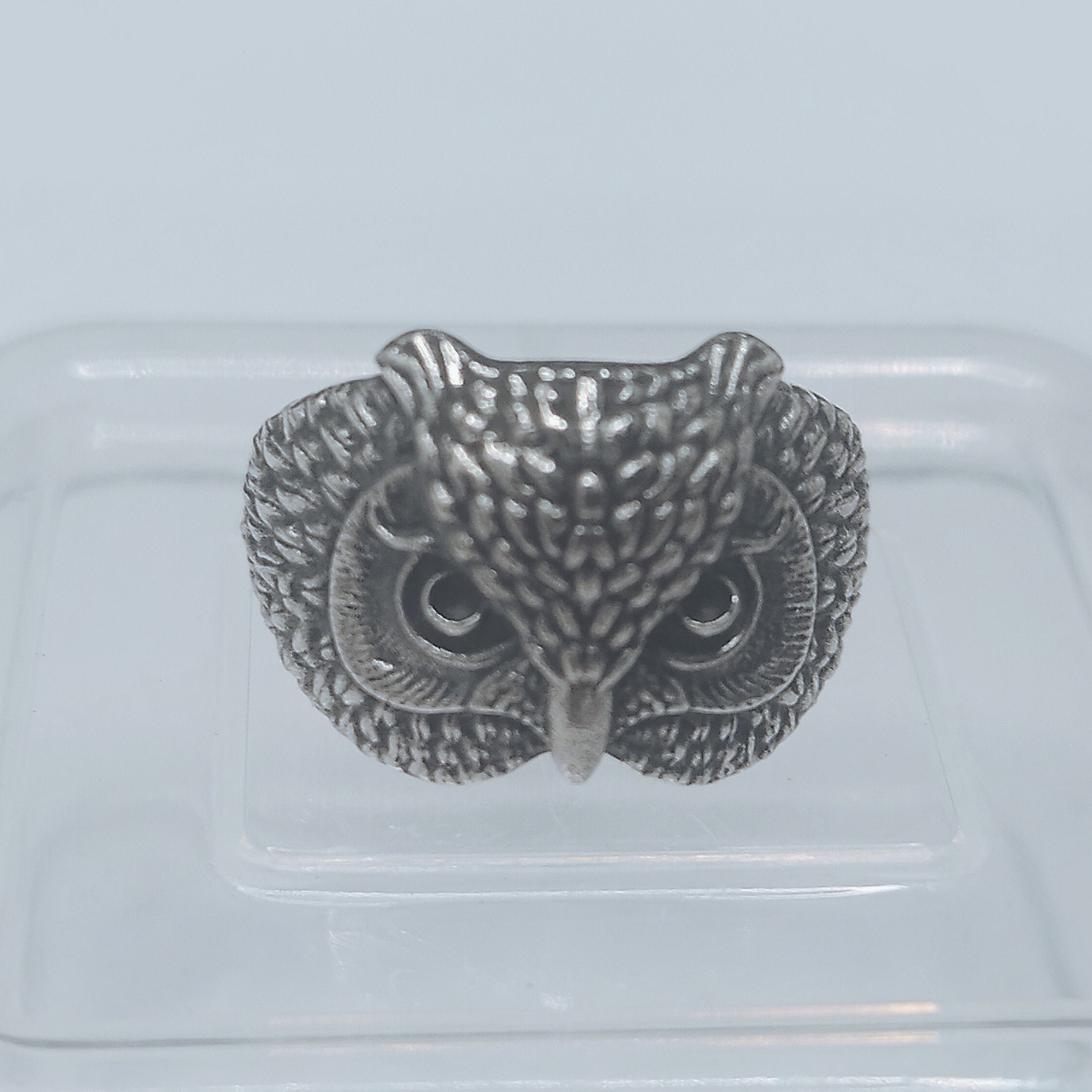 Handmade Oxidized Sterling Silver Owl Ring: Animal Jewelry