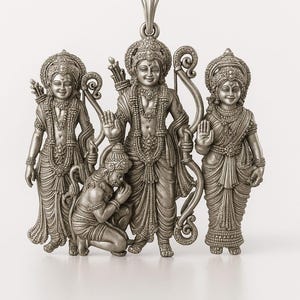 Rama Darbar pendent,  925 sterling silver handmade Divine Hindu god Rama Laxman seeta Hanuman blessing Statue Pendent, Ayodhya King Pendent