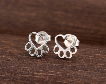 Sterling Silver Paw Print Stud Earrings: Handmade Pet Lover Jewelry