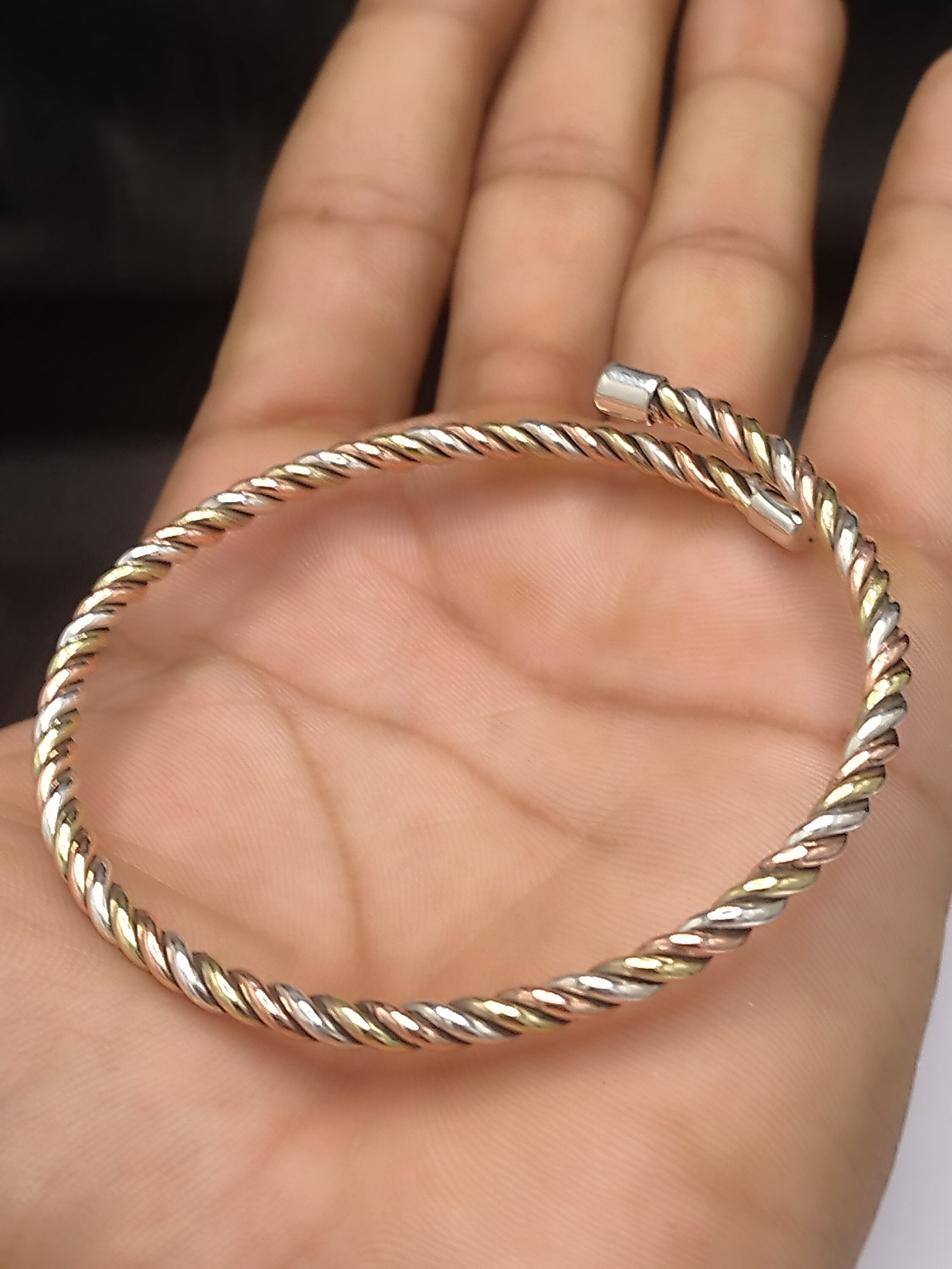 Adjustable 925 Sterling Silver Kriya Bangle Set: Copper, Brass