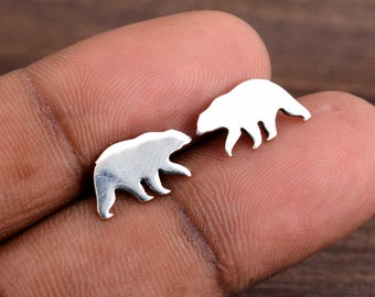 Sterling Silver Bear Stud Earrings: Minimalist Jewelry