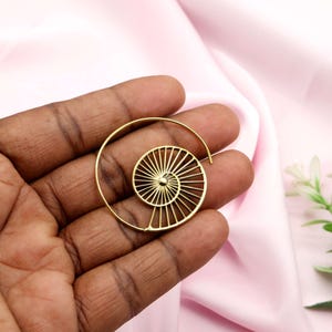 Brass Spiral Nautilus Hoop Earrings, Geometric Fibonacci Shell Hoops, Tribal Spiral Gauges, Handcrafted Boho Statement Jewelry, Gift for Her