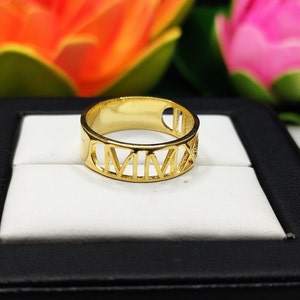 Personalized Roman Numeral Diamond Ring, 14K Personalized Date Ring , Custom Date Diamond Ring, Customized Date Double Diamond Eternity Band