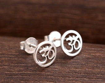 Sterling Silver Om Stud Earrings: Spiritual Yoga Jewelry
