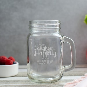 Etched Mason Jar Mug Wedding Favor 16 Oz - Wedding Favor Gift - Engraved Wedding FavorPersonalized Engraved Mason Jar Mug.