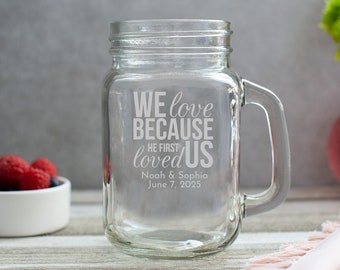 Etched Mason Jar Mug Wedding Favor 16 Oz - Wedding Favor Gift - Engraved Wedding FavorPersonalized Engraved Mason Jar Mug.