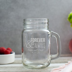 Etched Mason Jar Mug Wedding Favor 16 Oz - Wedding Favor Gift - Engraved Wedding FavorPersonalized Engraved Mason Jar Mug.