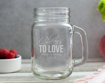 Etched Mason Jar Mug Wedding Favor 16 Oz - Wedding Favor Gift - Engraved Wedding FavorPersonalized Engraved Mason Jar Mug.