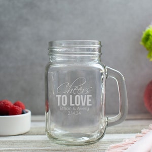 Etched Mason Jar Mug Wedding Favor 16 Oz - Wedding Favor Gift - Engraved Wedding FavorPersonalized Engraved Mason Jar Mug.