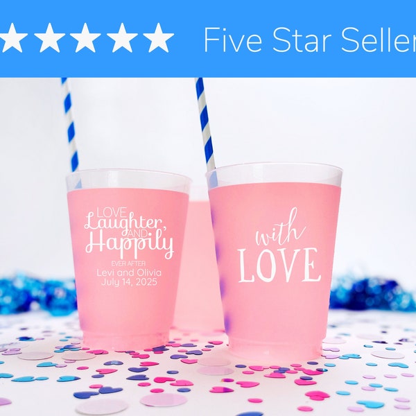 Personalized Frosted Wedding Cups - Over 70 Designs to Choose From - Custom Frosted Cups -Printed Wedding Cups - Shatterproof Plastic Party