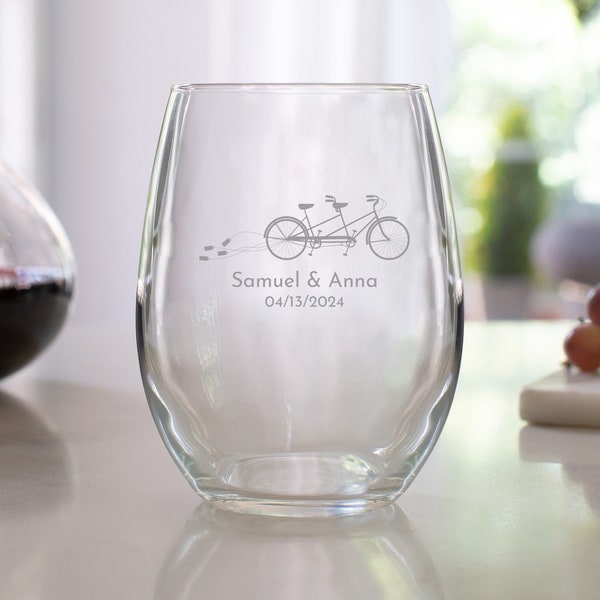 Etched 9 oz Stemless Wine Glasses - Wedding Favor Gift - Engraved Wedding Favor