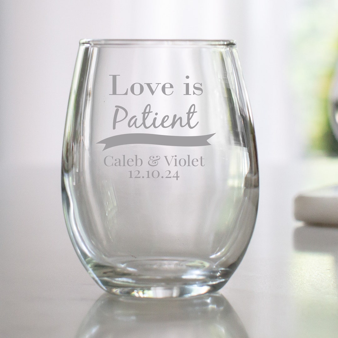 Etched 9 Oz Stemless Wine Glasses Wedding Favor Gift Engraved Wedding ...
