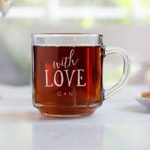 Etched Glass Mug Wedding Favor 10 Oz - Wedding Favor Gift - Engraved Wedding Favor Personalized Engraved Glass Mug.