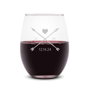 Etched 12 oz Stemless Wine Glasses - Wedding Favor Gift - Engraved Wedding Favor