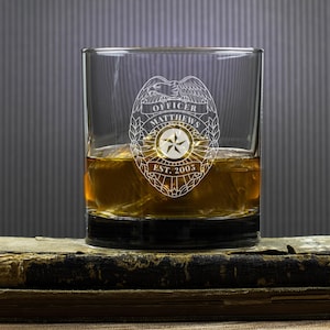 Police Officer Whiskey Glass | Custom Badge Glass | Law Enforcement Gift | Engraved Rocks Glass | Police Gift | Officer Retirement Gift