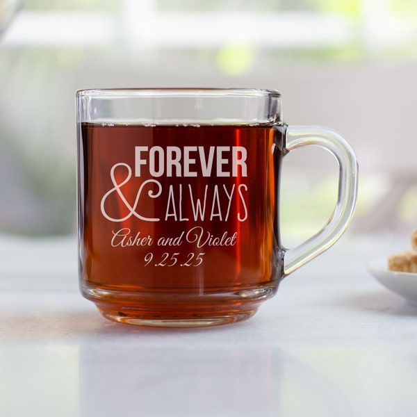 Etched Glass Mug Wedding Favor 10 Oz - Wedding Favor Gift - Engraved Wedding Favor Personalized Engraved Glass Mug.