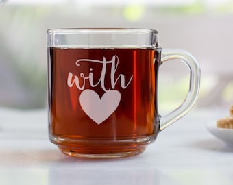 Etched Glass Mug Wedding Favor 10 Oz - Wedding Favor Gift - Engraved Wedding Favor Personalized Engraved Glass Mug.