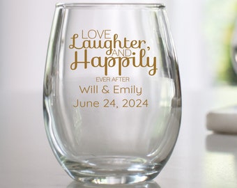 Printed Custom Wedding Stemless Wine Glasses - 70 Designs to Choose From - Creative Wedding Favor - Guest Favor - Wedding Bar - Cute Wedding