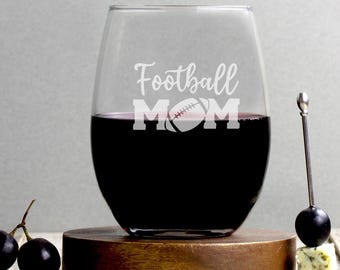 Football Mom Wine Glass | Sports Mom Gift | Custom Wine Glass | Personalized Gift For Her | Engraved Football Glass | Gift For Mom