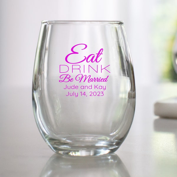 Printed Custom Wedding Stemless Wine Glasses - 70 Designs to Choose From - Creative Wedding Favor - Guest Favor - Wedding Bar - Cute Wedding