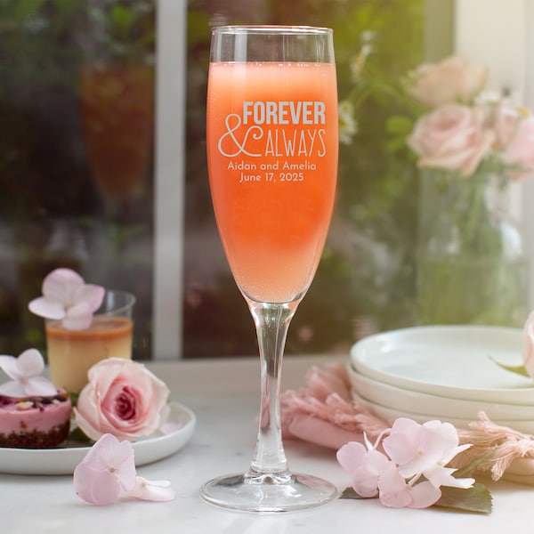 Etched 5.75 oz Champagne Flute - Wedding Favor Gift - Engraved Wedding Favor