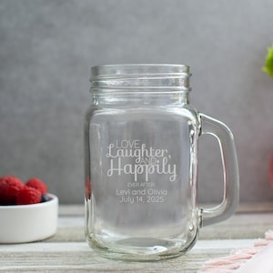 Etched Mason Jar Mug Wedding Favor 16 Oz - Wedding Favor Gift - Engraved Wedding FavorPersonalized Engraved Mason Jar Mug.