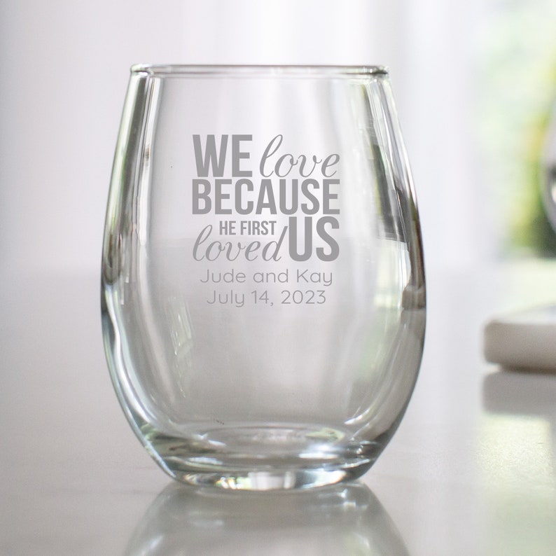 Etched 9 Oz Stemless Wine Glasses Wedding Favor Gift Etsy