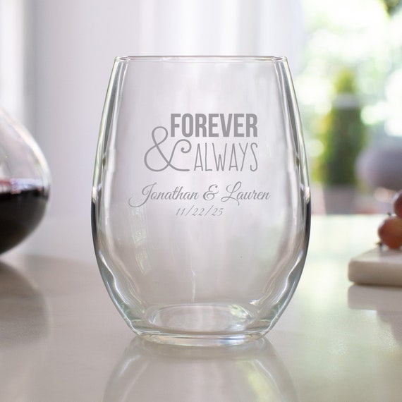 Personalized Stemless Wine Glass Wedding Favor - 9 oz - Forever Wedding  Favors